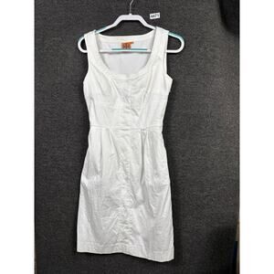 Tory Burch Dress Womens 4 White Sleeveless Belted Fitted Cotton Blend Summer